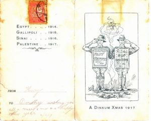Christmas card sent from overseas to the family of Private Harold Ernest Hack (inside), 1917