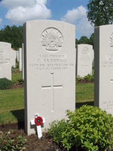 Christopher Everding, headstone at Hooge Crater Cemetery, Zillebeke, Belgium, 2015 - Image courtesy of Picture Ipswich
