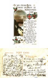  Christmas card sent to Private Harold Fleischmann from his mother in Ipswich, 1918 - Image courtesy of Picture Ipswich