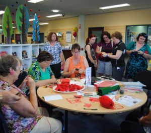 Participants at the first poppy craft session - 9 January 2015 - Ipswich Central Library