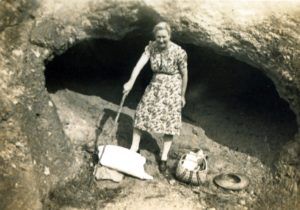 Lady at 'Cocky Jerry Jar’ Cave, Denmark Hill, Ipswich ca. 1947 (Image courtesy of Picture Ipswich)