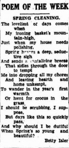 A poem about Spring by Betty Isler which appeared in the Queensland Times Newspaper on the 24th July, 1951 - Image courtesy of Trove Digitised Newspapers.